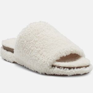 Lucky Brand Sz 10 Gadini Faux Lamb Shearling White Slippers • Color: Stucco